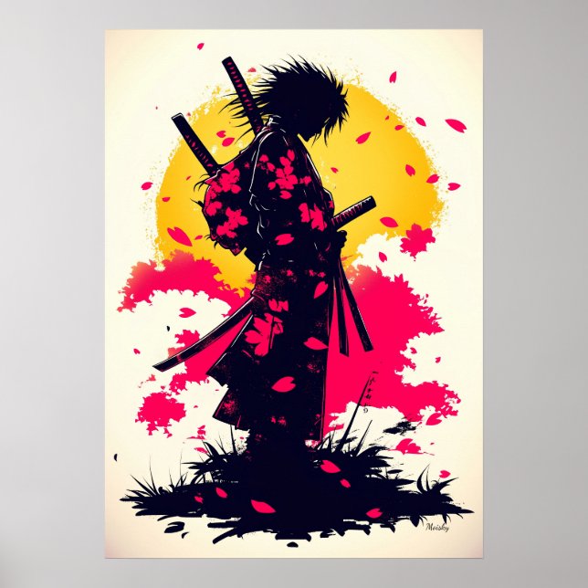Poster Samurai Solitário entre Sakuras Caindo (Frente)