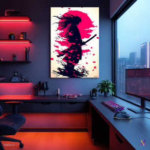 Poster Samurai Solitário sob a Lua da Sakura