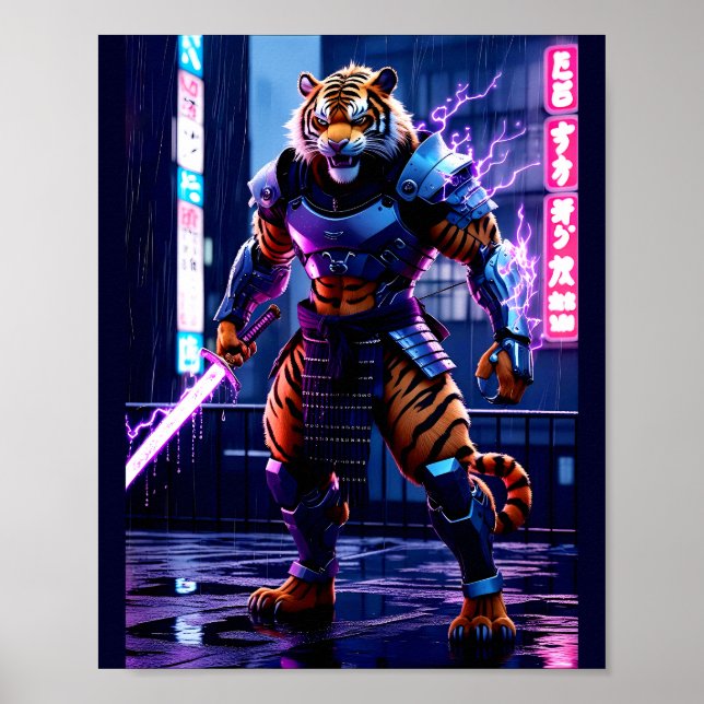 Poster Samurai Tigre Cyberpunk (Frente)