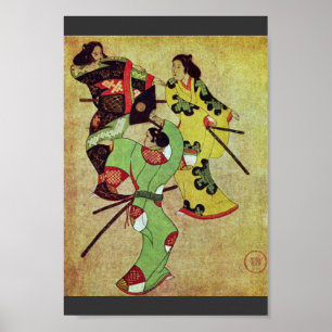Póster Samurai três de dança por Katsushige Iwasa (o