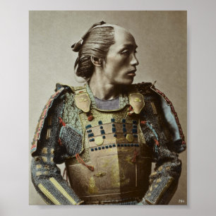 Póster Samurai Vintage Japonês - Foto Mão Colorido