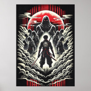 Poster Samurai vs Demônios, Arte de Tatuagem de Anime Jap