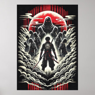 Poster Samurai vs Demônios, Arte de Tatuagem de Anime Jap