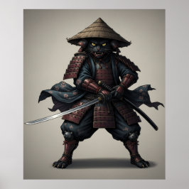 Poster Samurai Warrior Black Cat 