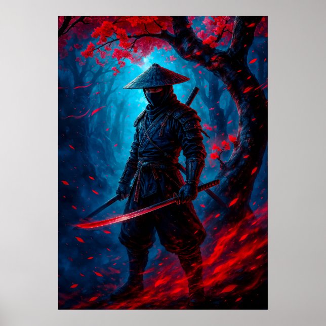 Poster Samurai Warrior com Glosing Katana Fantasy (Frente)