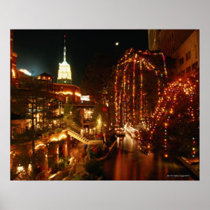Póster San Antonio Riverwalk na noite