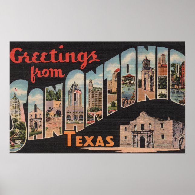 Poster San Antonio, Texas - Cenas em Larga Letra (Frente)