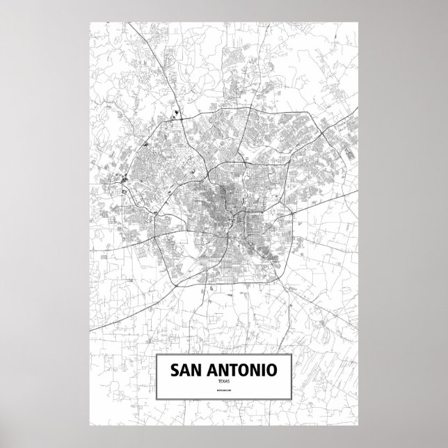 Póster San Antonio, Texas (preto em branco) (Frente)