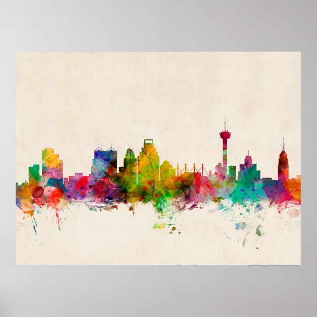Poster San Antonio Texas Skyline Cityscape (Frente)