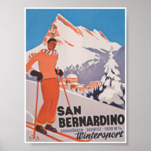 Poster San Bernardino Suiça Vintage Ski