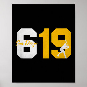 Poster San Diego 619 Vintage 90 Beisebol Player Silhouet