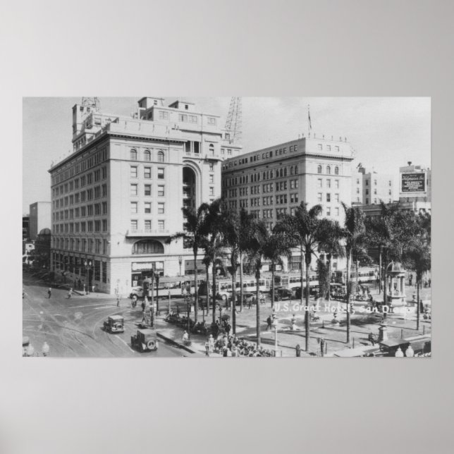 Póster San Diego, CA City View do Hotel Grant dos EUA (Frente)