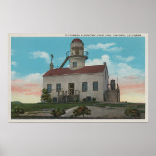 Póster San Diego, CA - farol espanhol velho em
