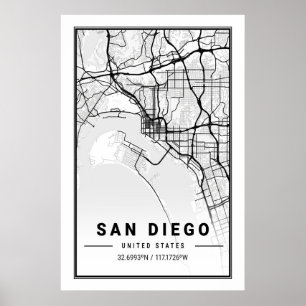 Poster San Diego California Cities Viagem Map