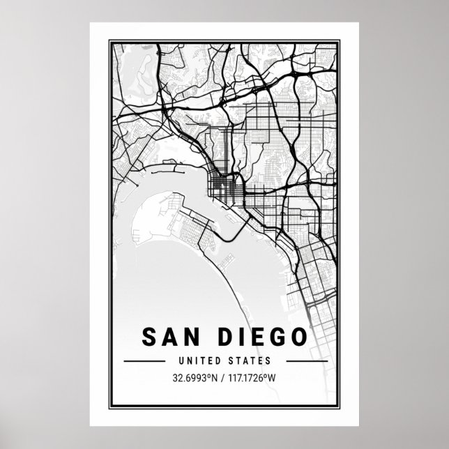 Poster San Diego California Cities Viagem Map (Frente)
