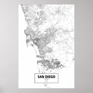 Póster San Diego, Califórnia (preto no branco)