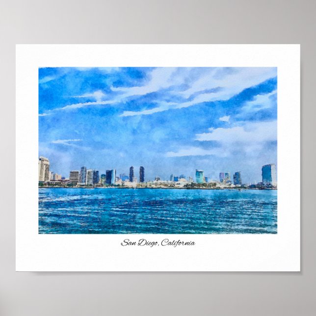 Poster San Diego California Skyline Watercolor (Frente)