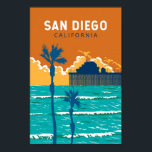 Poster San Diego California Viagem Art Vintage<br><div class="desc">San Diego retro vetor viagem design de Oceanside Municipal Pier. San Diego,  Califórnia,  é um paraíso costeiro conhecido por suas praias ensolaradas,  sua vibrante cena cultural,  e um clima agradável ao longo do ano.</div>