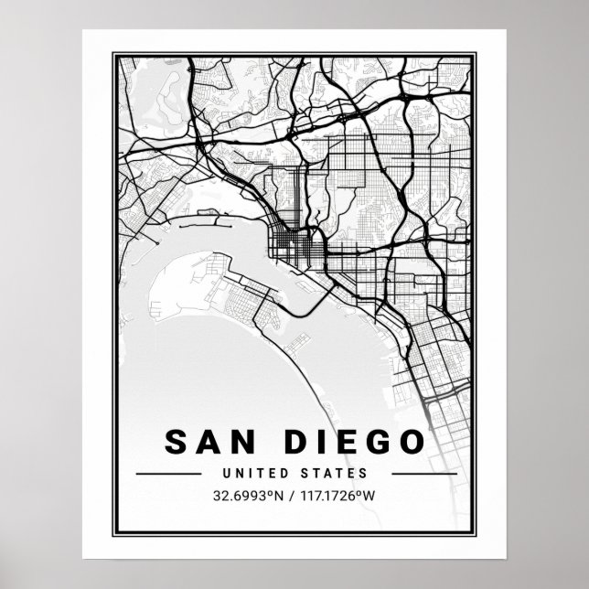 Poster San Diego California Viagem City Map (Frente)