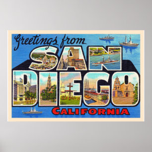 Poster San Diego California Vintage - Letra grande postal