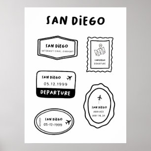 Poster San Diego - Coleção de Carimbos de Viagem   Minima