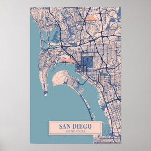 Poster San Diego Estados Unidos Mapa da Cidade Ventilada