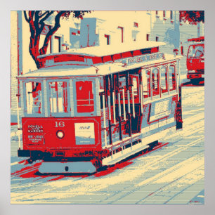 Póster San Francisco, azul vermelho