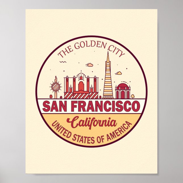 Poster San Francisco California City Skyline Emblem (Frente)