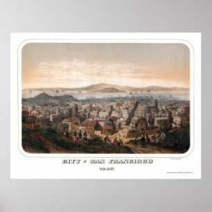Póster San Francisco, mapa panorâmico de CA - 1860