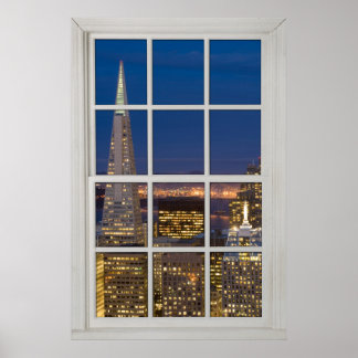 Póster San Francisco na Noite Faux Faux White Window