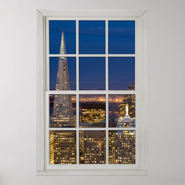 Póster San Francisco na Noite Faux Faux White Window (Frente)