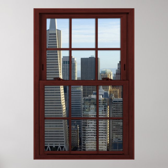 Póster San Francisco Skyline Faux Cherry Wood Window (Frente)