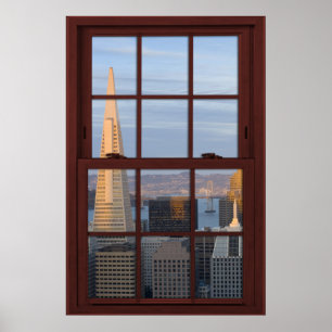 Póster San Francisco Skyline Faux Cherry Wood Window