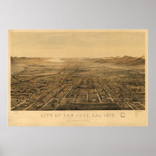 Póster San Jose Califórnia 1875 mapas panorâmicos