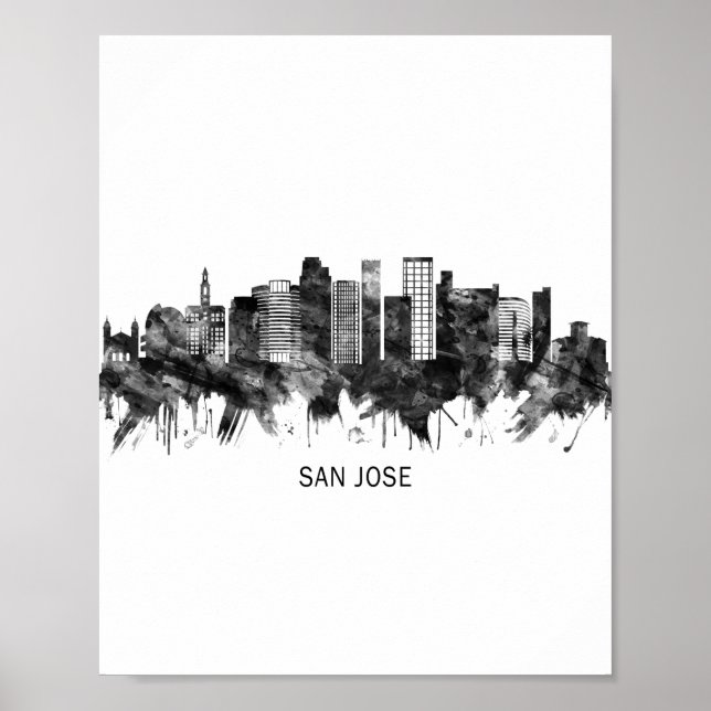 Poster San Jose California Skyline BW (Frente)