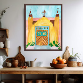Poster San Jose de Gracia Church Watercolor Novo México