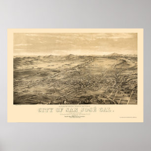 Póster San Jose, mapa panorâmico de CA - 1869