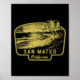 Poster San Mateo Califórnia Praia Surf Vintage Azul