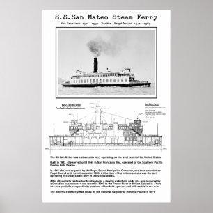 Poster SAN MATEO Steam Ferry - 1922 - 1969
