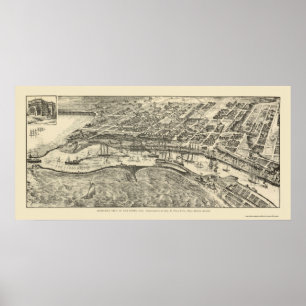 Póster San Pedro, mapa panorâmico de CA - 1905