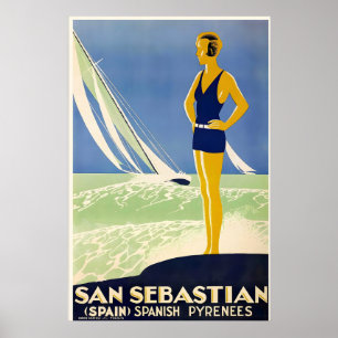 Poster San Sebastian Pirenéus Espanhóis Espanha Vintage