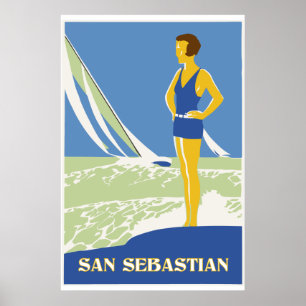 Póster San Sebastian, viagem retro da arte do vetor