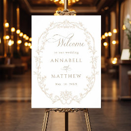 Poster Sand Ornate Floral Frame Wedding Welcome