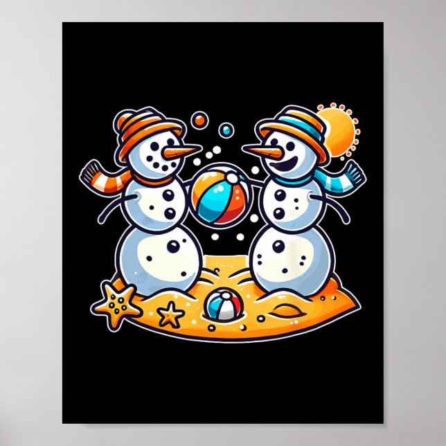 Poster Sand Snowman A Tocar A Bola De Praia No Natal De J (Frente)