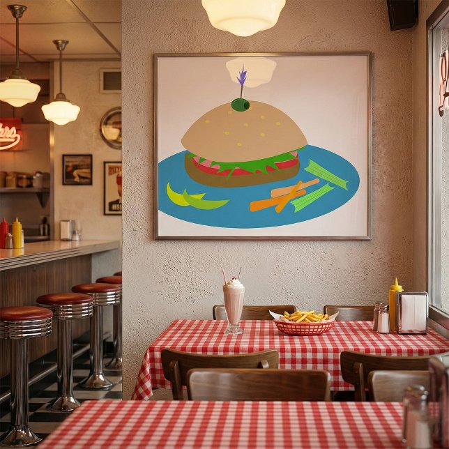 Poster Sanduíche com Veggie Side Comida Divertida (Criador carregado)