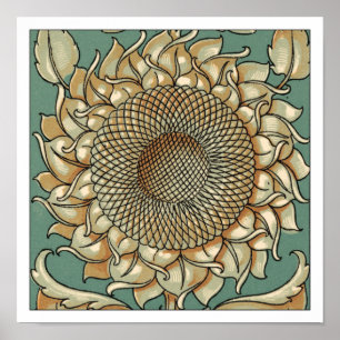 Póster Sangue de girassol em fundo azul-esverdeado