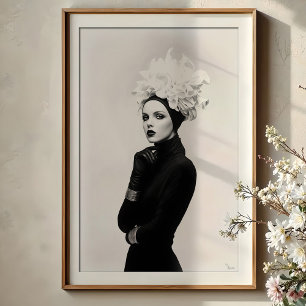 Poster Sangue Escultural: Moda Monocromática Avant-Garde