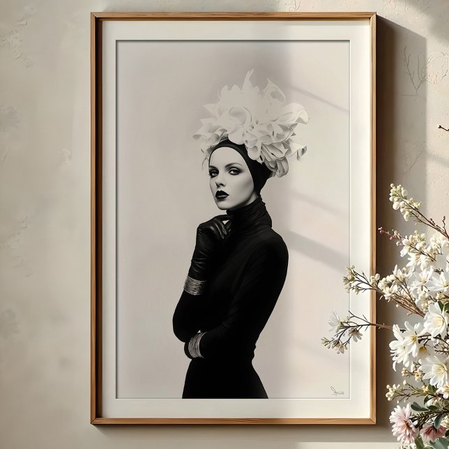 Poster Sangue Escultural: Moda Monocromática Avant-Garde (Criador carregado)