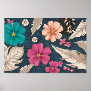 Poster Sangue Tropical Floral Vibrante e Folhas Legais