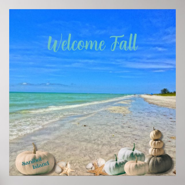 Poster Sanibel Island Beach com Fall Pumpkins (Frente)